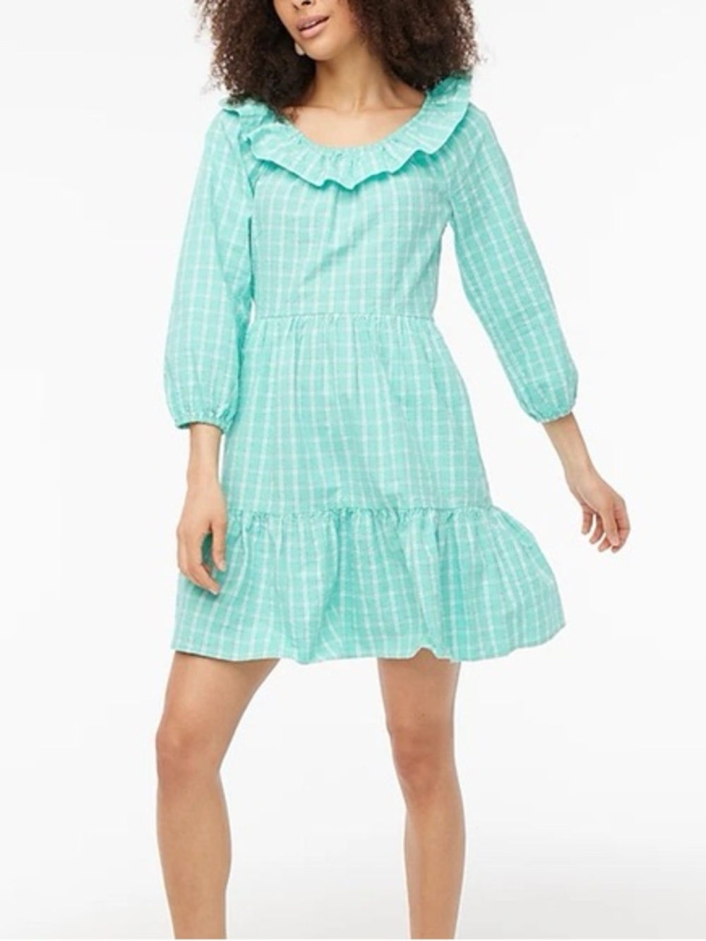 JCrew Seersucker ruffleneck mini dress size 00